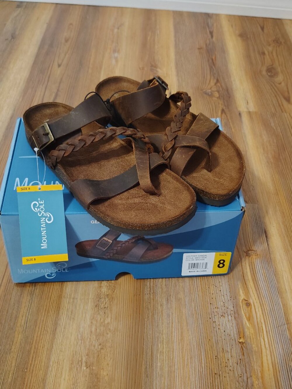 Mountain Sole Women's Dark Brown Braided Leather Footbed Sandals Size 8 NIB NWT